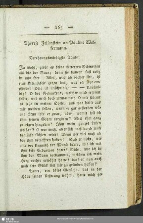 Therese Felsenstein an Pauline Wolfermann