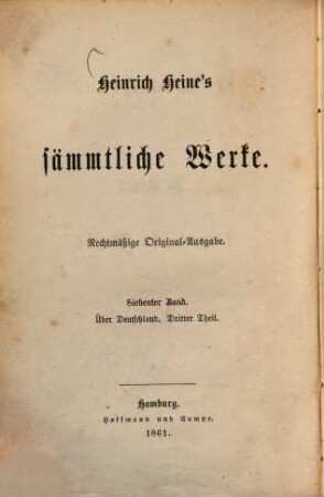 Heinrich Heine's sämmtliche Werke, 7.. Über Deutschland, Th. 3: Elementargeister und Dämonen