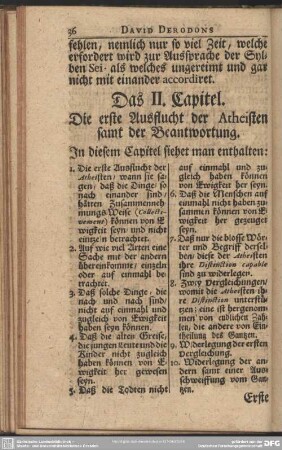 Das II. Capitel. Die erste Ausflucht der Atheisten samt der Beantwortung
