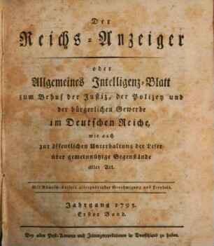 Kaiserlich privilegirter Reichs-Anzeiger. 1795,1, 1795, 1