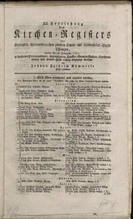 12: Fortsetzung des Kirchen-Registers der Herzoglich-Wirtembergischen zweiten Haupt- und Universitäts-Stadt Tübingen