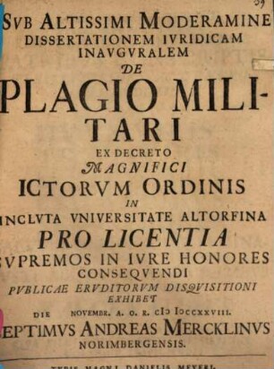 Diss. iur. inaug. de plagio militari