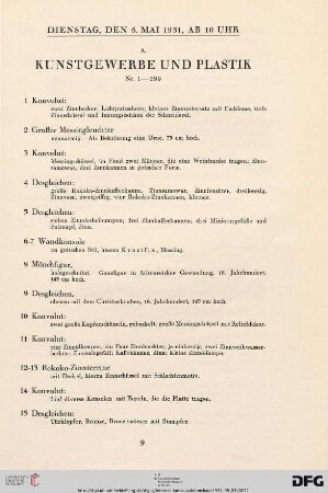 A. Kunstgewerbe und Plastik (Nr. 1-399)
