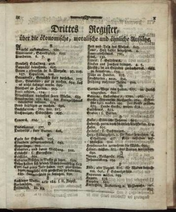 Drittes Register, über die ökonomische, moralische und ähnliche Aufsätze.