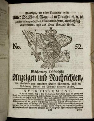 No. 52. Montags, den 26ten December 1768.