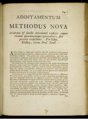 Additamentum. Methodus Nova.