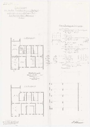 Arbeiterwohnhäuser, Berlin-Moabit: Sickingenstraße 8: Grundriss 1., 2. und 4.OG, Schnitt, Nachtragzeichnung