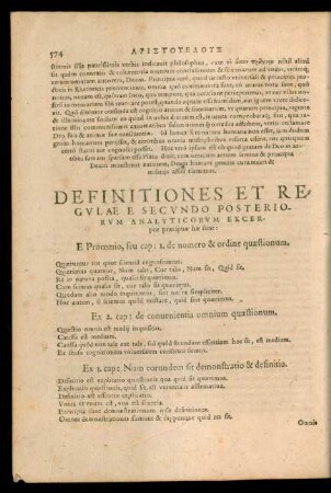Definitiones Et Regulae E Secundo Posteriorum Analyticorum Excerptae praecipuae hae sunt: