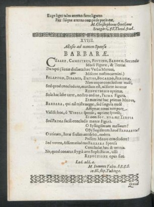 Beiträger XVIII. : Allusio ad nomen Sponsae Barbarae.