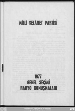 1977 genel seçimi radyo konuşmaları/ Millî Selâmet Partisi