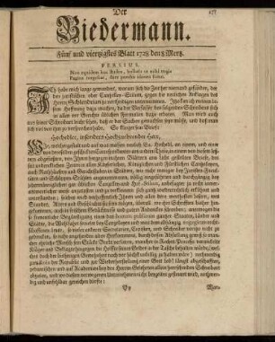 Fünf und viertzigstes Blatt 1728 den 8 Mertz