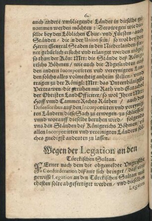 Wegen der Legation an den Türckischen Sultan.