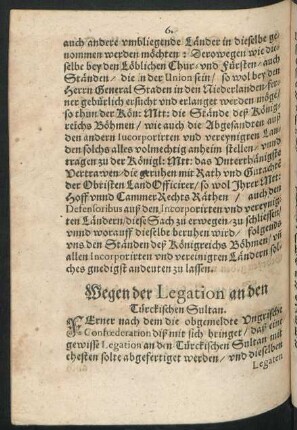 Wegen der Legation an den Türckischen Sultan.