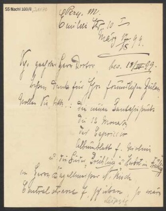 Brief an B. Schott's Söhne : 17.03.1899