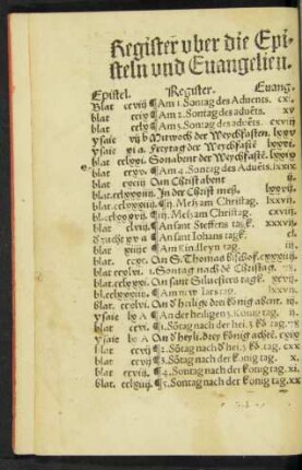 Register uber die Episteln und Evangelien.