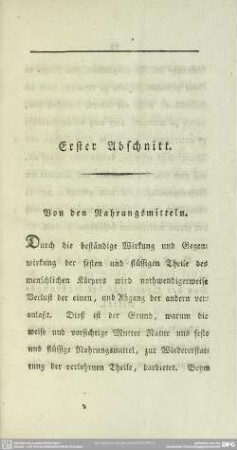 Erster Abschnitt. Von den Nahrungsmitteln
