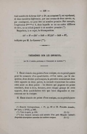 Théorèmes sur les coniques.