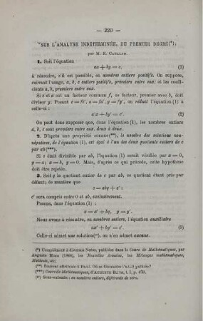 SUR L´ANALYSE INDÉTERMINÉE, DU PREMIER DEGRÉ.