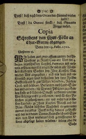 Copia Schreibens von Chur-Cölln an Chur-Mayntz abgangen.