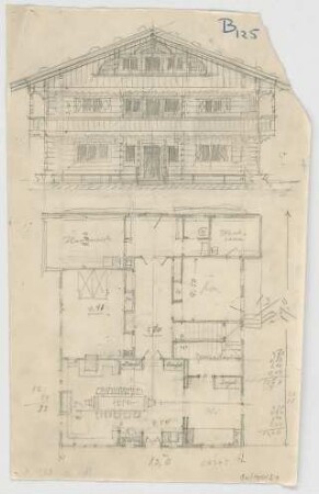 Thiersch, August ; Landhaus, Projekt - Grundriss, Ansicht
