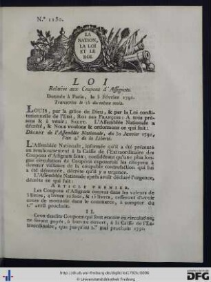 Loi Relative aux Coupons d'Assignats.