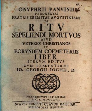 De ritu Sepeliendi mortuos apud veteres christianos Liber