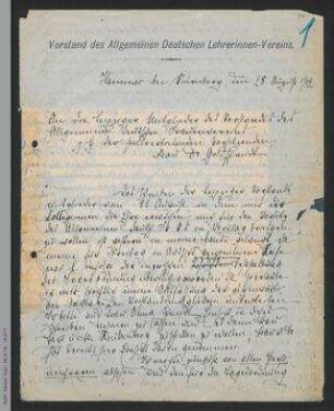 Briefentwurf von [Helene Lange] an Henriette Goldschmidt