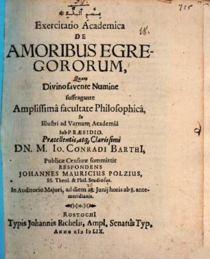Exercitatio acad. de amoribus egregororum