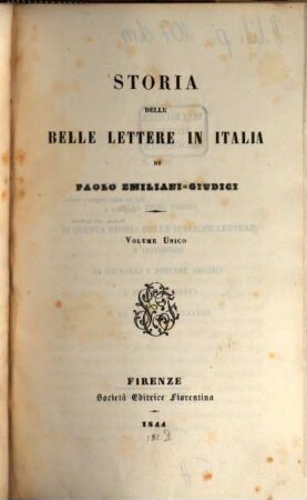 Storia delle belle lettere in Italia
