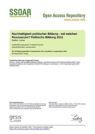 Nachhaltigkeit politischer Bildung - mit welchen Ressourcen? Politische Bildung 2012