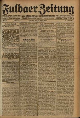Erste Ausgabe vom Samstag, den 17. April 1915.