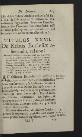 Titulus XXVII. De Rebus Ecclesiae alienandis, vel non?