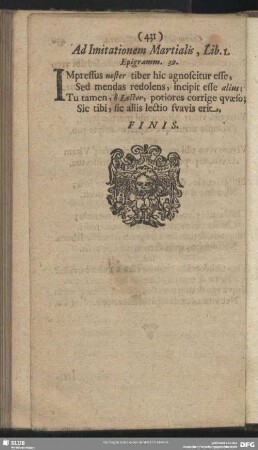 Ad Imitationem Martialis, Lib. 1. Epigramm. 39.