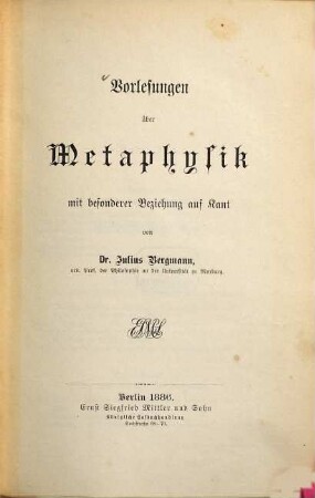 Vorlesungen über Metaphysik mit besonderer Beziehung auf Kant