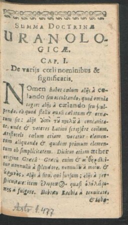 Summa Doctrinae Uranologiae.