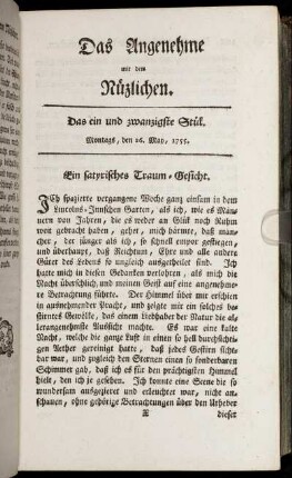 Das ein und zwanzigste Stück. Montags, den 26. May, 1755.
