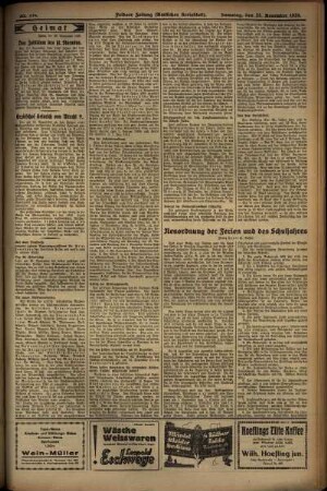 Zweite Ausgabe vom Samstag, den 23. November 1929.