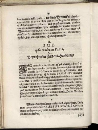 II. Sub ipso tractatu Pacis, Oder Bey wehrender Friedens-Handlung