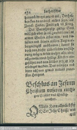 Beschlus an Jesum Christum unsern eintzigen Erlöser und Seeligmacher