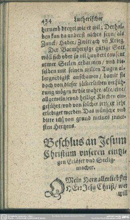 Beschlus an Jesum Christum unsern eintzigen Erlöser und Seeligmacher