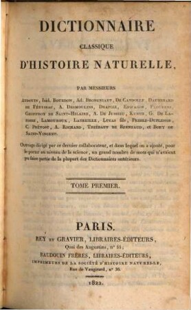 Dictionnaire classique d'histoire naturelle, 1