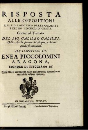 Risposta Alle Opposiotioni Del Sig. Vincenzo Di Gratia.