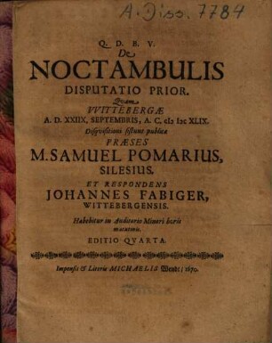 De Noctambulis Disputatio Prior