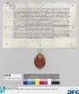 Abt Sebald von St. Aegydien zu Nürnberg vidimiert den Verzichtsbrief Hertnidts von Stein, Domdechantens zu Bamberg, gegenüber der Stadt Nürnberg auf alle anläßlich der Reformation des geistlichen Gerichts beim Hochstift Bamberg gegen die Stadt erhobenen Ansprüche, ausgestellt am 12. August 1469. - Siegler: der Aussteller.