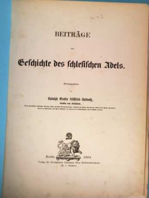 Beiträge zur Geschichte des schlesischen Adels, I