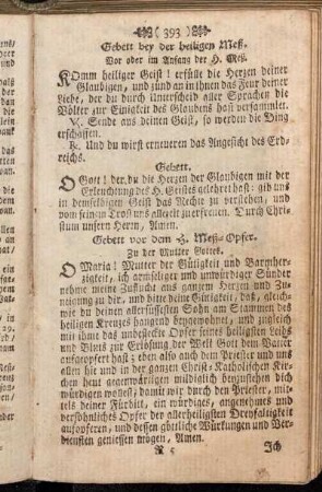 Gebett bey der heiligen Meß.