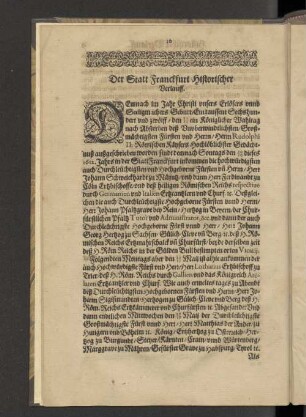 Der Statt Franckfurt Historischer Verlauff.