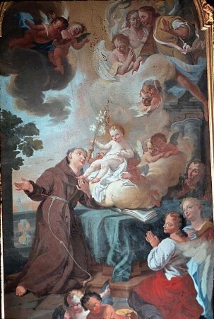 Der heilige Antonius von Padua, das Christuskind verehrend