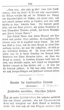 II. Annalen der hamburgischen Literatur. (Fortsezzung.)