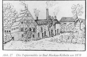 Bad Muskau-Köbeln. Papiermühle, um 1870, Repro